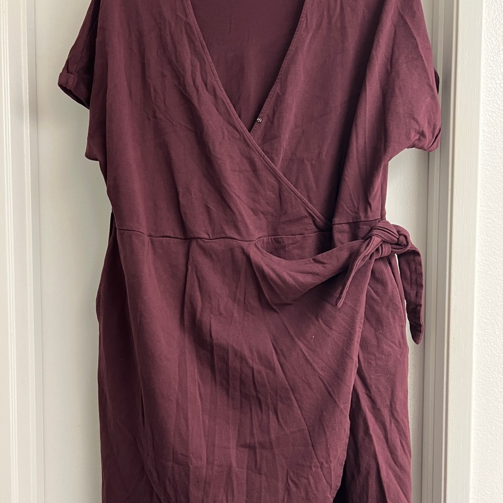 Ava & Viv Maroon Wrap Dress, Short Sleeve
